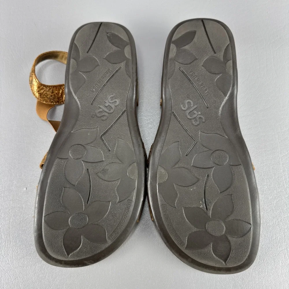 SAS Clover Sandals Womens 10 W Bronze Metallic T Strap Strappy Sling Back Buckle